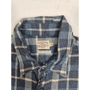 Faherty Indigo Dyed Cotton Plaid Flannel Button Down L Large Men's Blue